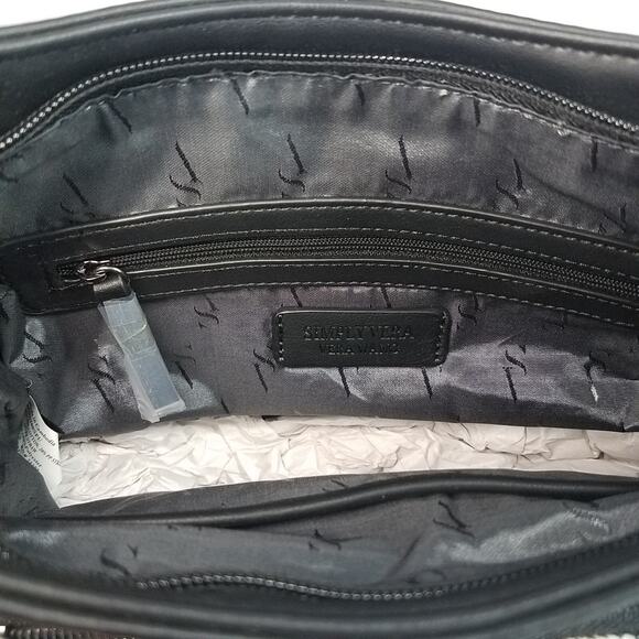 Simply Vera Wang Crossbody Purse Black White Stripes w/ Chain Accent Strap - Picture 6 of 8